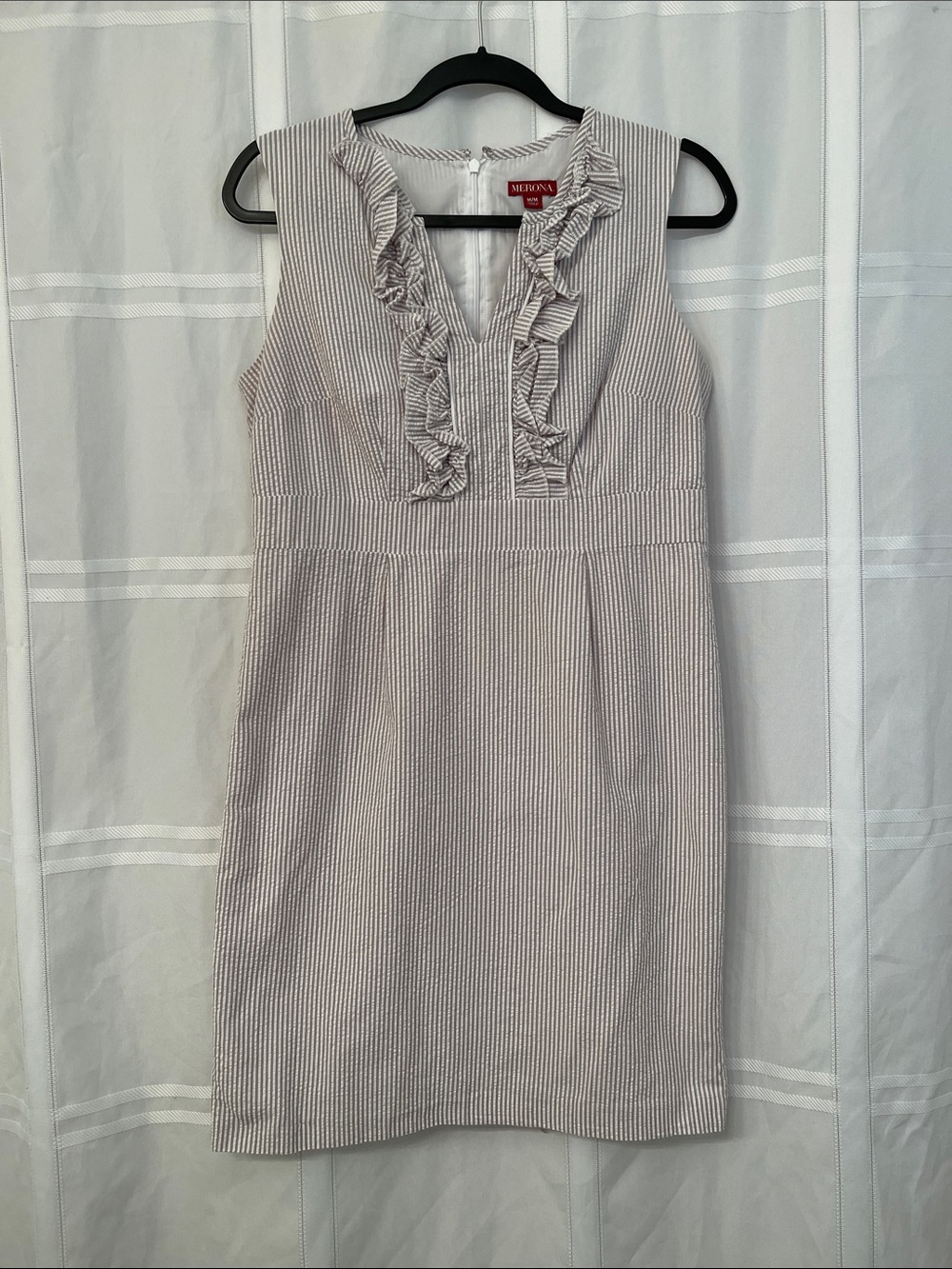 Merona Sleeveless Ruffle V-Neck Shift Dress in Light Pink and White Stripe